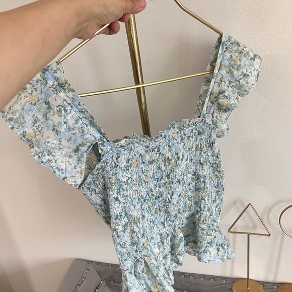 Mine Chic Floral Cottagecore pastel Smocked top M - Picture 4 of 7